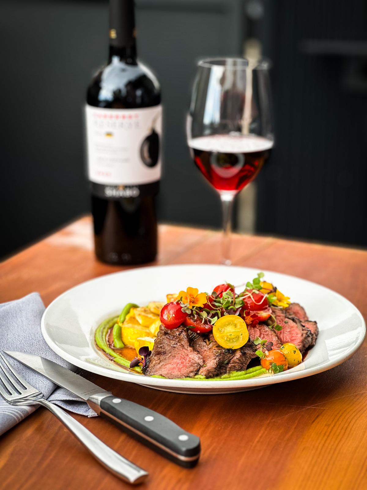 Balsamic marinated Marbled Meats bavette steak with ricotta polenta and cherry tomatoes